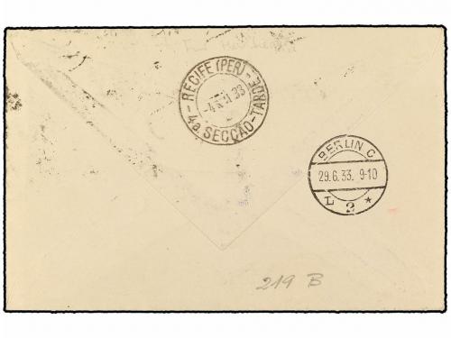 ✉ POLONIA. 1933 (27-VI). WARSAWA to RECIFE (Brazil). 25 gr.,