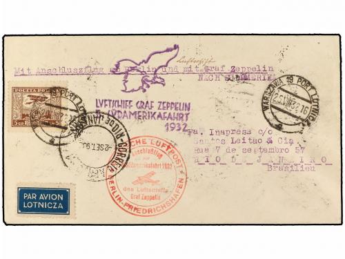 ✉ POLONIA. 1932 (25-VIII). WARSAWA to RIO DE JANEIRO (Brazil