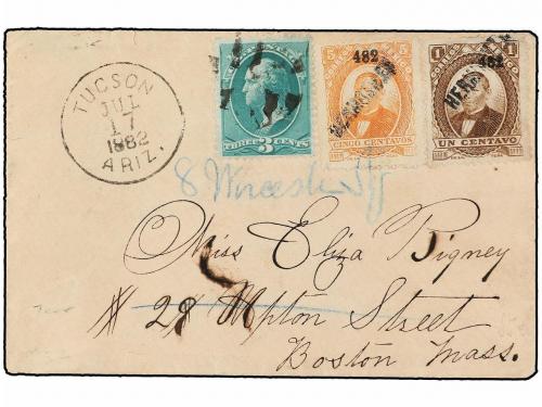✉ MEXICO. Sc. 123, 125. 1882. HERMOSILLO a BOSTON (Mass. USA