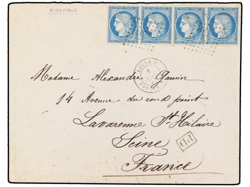 ✉ SINGAPUR. 1872 (Nov. 1). SINGAPUR to FRANCE. Cover franked