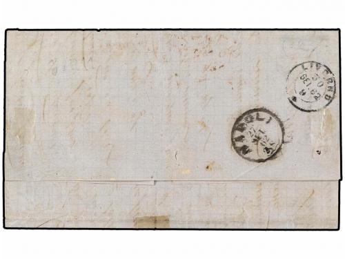 ✉ FRANCIA. Yv. 14A. 1862. MARSELLA a LIVORNO. 20 cts. azul (