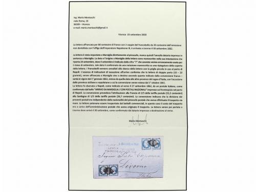 ✉ FRANCIA. Yv. 14A. 1862. MARSELLA a LIVORNO. 20 cts. azul (