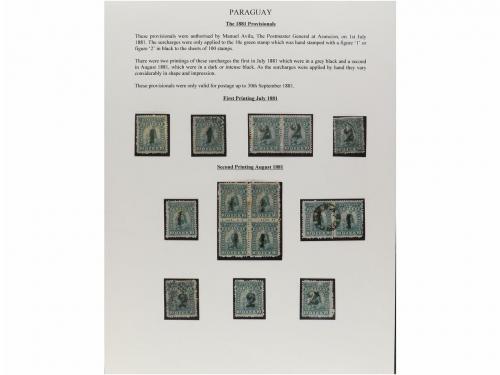 ✉ PARAGUAY. 1879-87. COLECCIÓN montada en hojas de álbum con