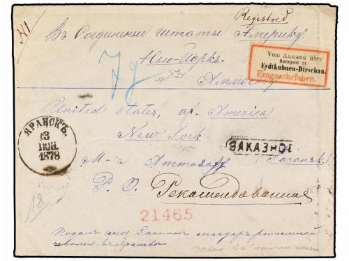 ✉ RUSIA. Sc. 20, 23 (2). 1878. YARANSK to NEW YORK. 3 k. and