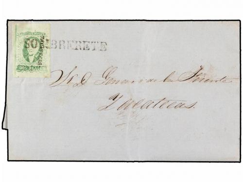 ✉ MEXICO. Sc. 3. 1857. SOMBRERETE a ZACATECAS. 2 reales verd
