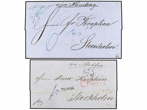 ✉ LETONIA. 1858-61. TWO entire letters from RIGA to SWEDEN, 