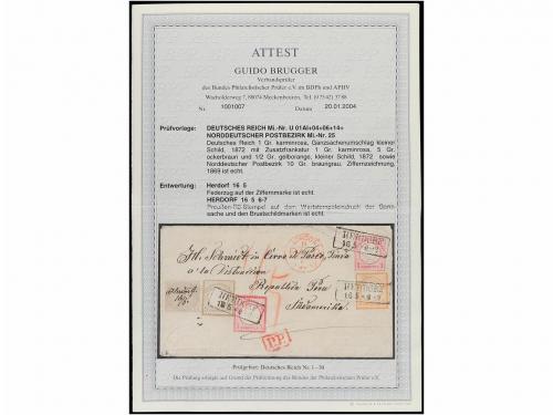 ✉ ALEMANIA. Mi. 4, 6, 14 + NP 25. 1872. HERDORF a PASCO (Per