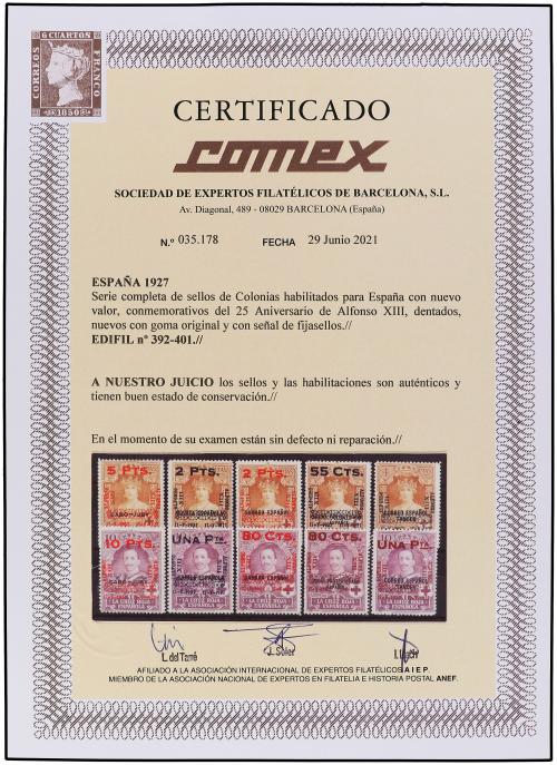 * ESPAÑA. Ed. 392/401. SERIE COMPLETA. Muy bonita. Cert. COM