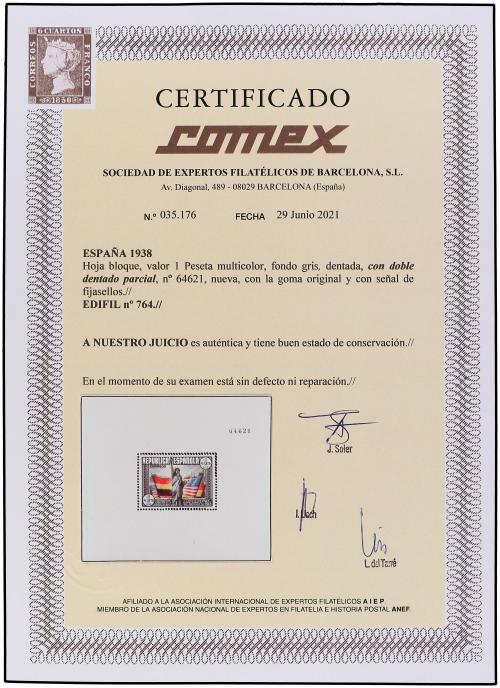 ** ESPAÑA. Ed. 764. HB. 1 pta. multicolor. DENTADO DOBLE, no