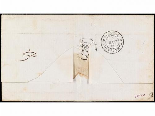 ✉ COLOMBIA. Sc. 46. 1866. BOGOTÁ a PARÍS. 10 cent lila. Mat.