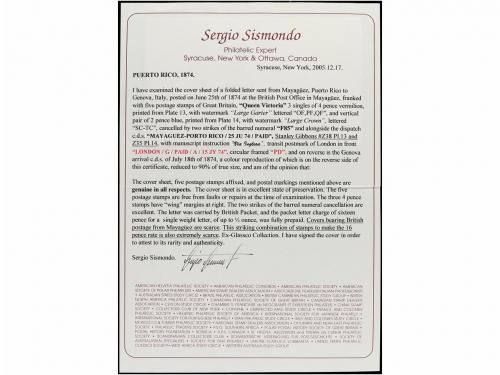 ✉ PUERTO RICO. 1874. MAYAGÜEZ a GÉNOVA (Italia). Circulada c