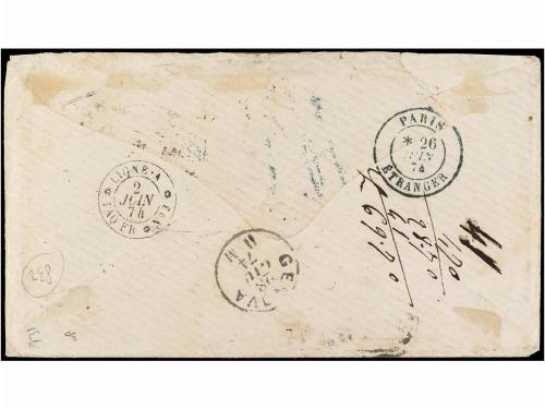 ✉ PERU. 1874 (May 14). Combination cover from Callao to Geno
