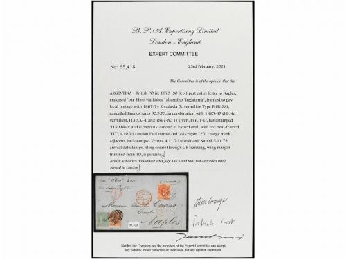 ✉ ARGENTINA. 1873. BUENOS AIRES a NAPOLI (Italia). 5 cts. na