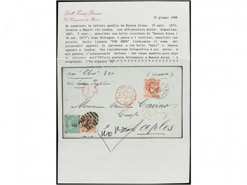 ✉ ARGENTINA. 1873. BUENOS AIRES a NAPOLI (Italia). 5 cts. na