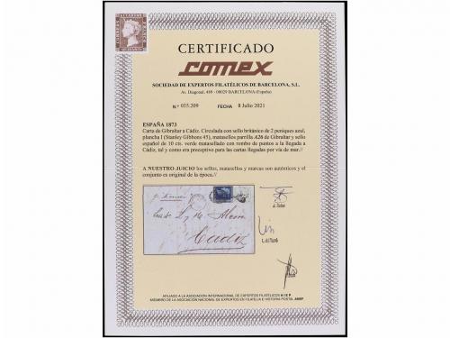 ✉ ESPAÑA. Ed. 133. 1873. GIBRALTAR a CÁDIZ. Envuelta circula