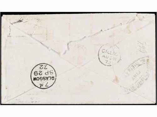 ✉ PERU. 1872. LIMA a GLASCOW (Escocia). 1 dinero verde mixto