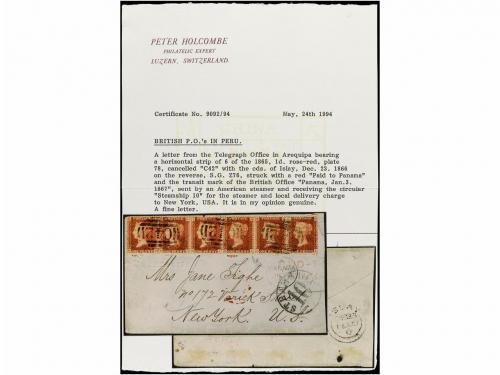 ✉ PERU. 1867. AREQUIPA (Perú) a NEW YORK. Sobre con membrete