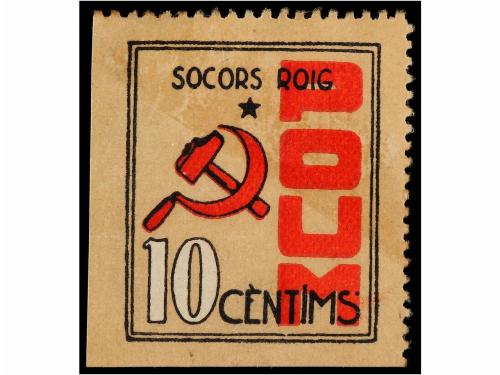ESPAÑA GUERRA CIVIL. P.O.U.M. 10 cts. rojo y castaño. Socors