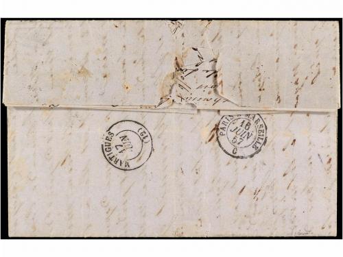 ✉ COSTA RICA. 1857. SAN JOSÉ a MARTIGUES (Francia). Carta co