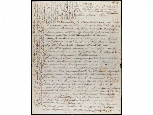 ✉ COSTA RICA. 1857. SAN JOSÉ a MARTIGUES (Francia). Carta co