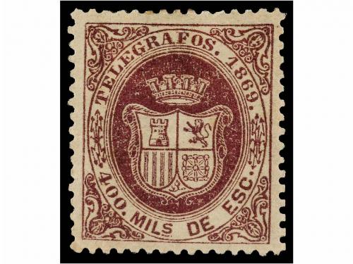 * ESPAÑA: TELEGRAFOS. Ed. 30. 400 mils. castaño lila. Centra