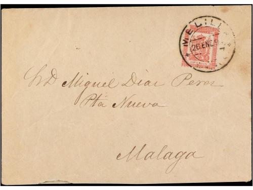 ✉ MARRUECOS. 1894. MELILLA a MÁLAGA. Sello de Franquicia Mil