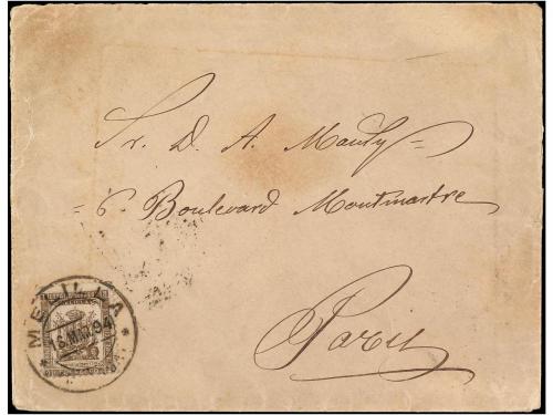 ✉ MARRUECOS. 1894. MELILLA a PARÍS. Sello de Franquicia Mili