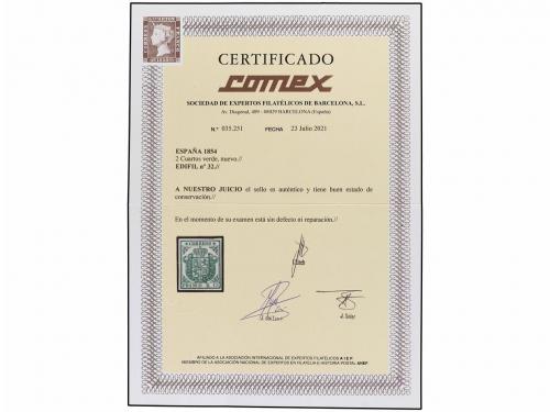 (*) ESPAÑA. Ed. 32. 2 cuartos verde. Grandes márgenes, color