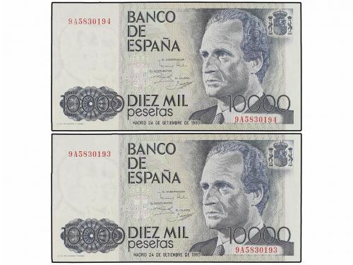 JUAN CARLOS I. Lote 2 billetes 10.000 Pesetas. 24 Septiembre