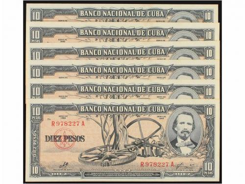 BILLETES EXTRANJEROS. Lote 6 billetes 10 Pesos. 1960. CUBA. 