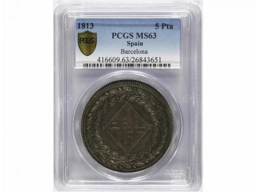 OCUPACIÓN NAPOLEÓNICA de CATALUNYA. 5 Pesetas. 1813. BARCELO
