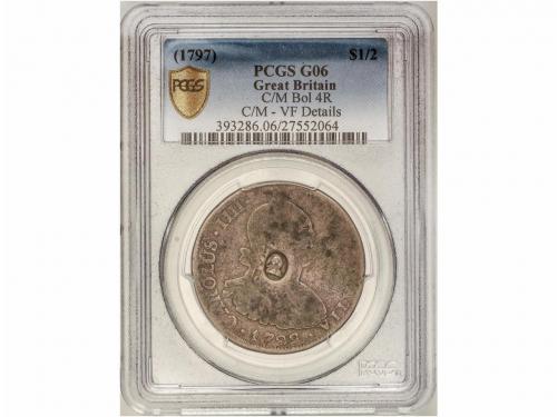 GRAN BRETAÑA. 1/2 Dólar. (1797). AR. Resello con el busto de