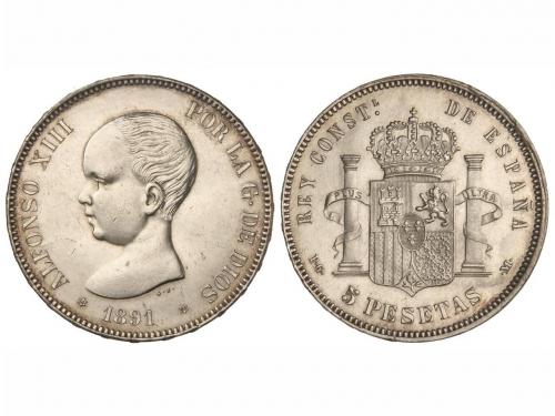 ALFONSO XIII. 5 Pesetas. 1891 (*18-91). P.G.-M. (Leves rayit