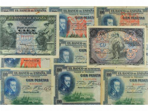 BANCO DE ESPAÑA. Lote 10 billetes 50 y 100 Pesetas (9). 30 J