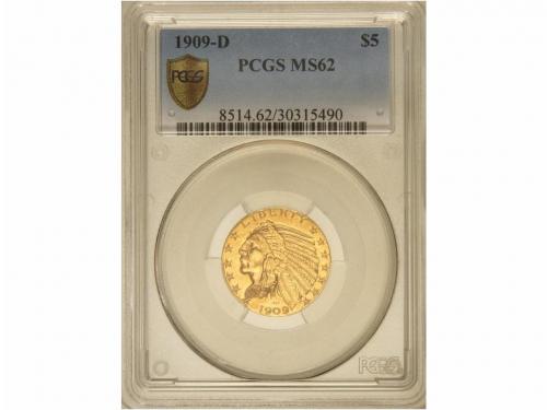 ESTADOS UNIDOS. 5 Dólares. 1909-D. DENVER. AU. Tipo Indio. E