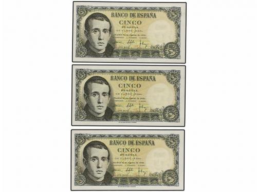 ESTADO ESPAÑOL. Lote 6 billetes 5 Pesetas. 16 Agosto 1951. B