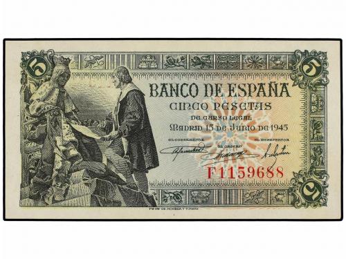 ESTADO ESPAÑOL. Lote 2 billetes 5 Pesetas. 15 Junio 1945. Ca