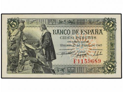 ESTADO ESPAÑOL. Lote 2 billetes 5 Pesetas. 15 Junio 1945. Ca