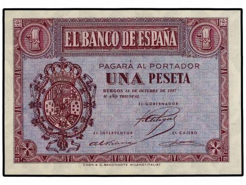 ESTADO ESPAÑOL. Lote 2 billetes 1 Peseta. 12 Octubre 1937. S