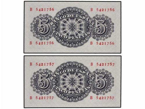 ESTADO ESPAÑOL. Lote 2 billetes 5 Pesetas. 12 Abril 1947. Sé