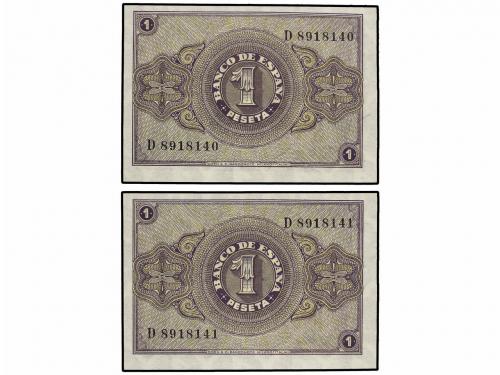 ESTADO ESPAÑOL. Lote 2 billetes 1 Pesseta. 28 Febrero 1938. 
