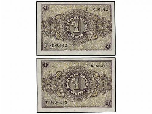 ESTADO ESPAÑOL. Lote 2 billetes 1 Peseta. 12 Octubre 1937. S