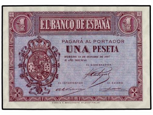 ESTADO ESPAÑOL. Lote 2 billetes 1 Peseta. 12 Octubre 1937. S