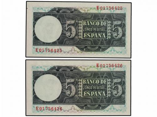 ESTADO ESPAÑOL. Lote 2 billetes 5 Pesetas. 5 Marzo 1948. Jua