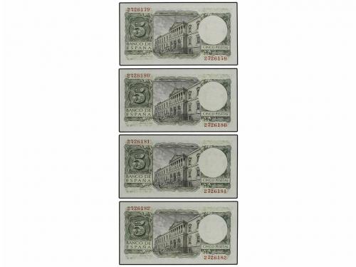 ESTADO ESPAÑOL. Lote 4 billetes 5 Pesetas. 22 Julio 1954. Al
