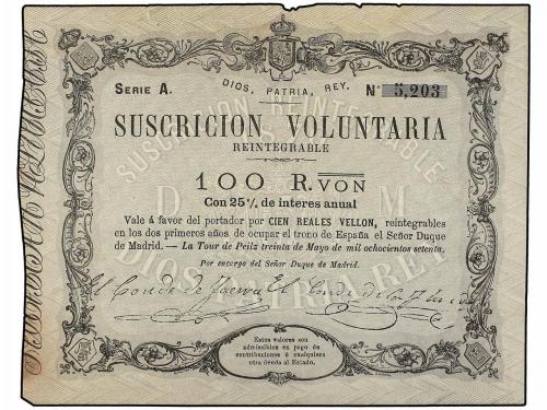 ANTIGUOS. Lote 2 billetes Suscripcion Voluntaria 100 y 200 R