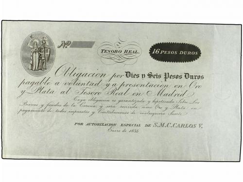 ANTIGUOS. Lote 2 billetes 16 Pesos Duros. Enero 1835. CARLOS
