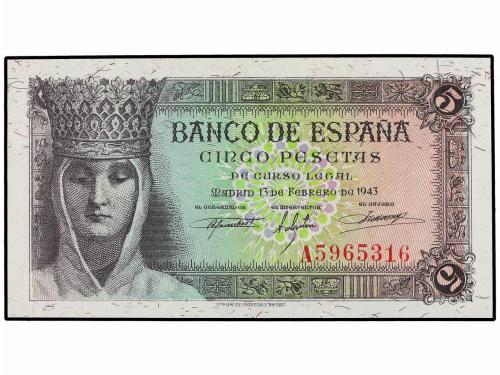 ESTADO ESPAÑOL. Lote 2 billetes 5 Pesetas. 13 Febrero 1943.