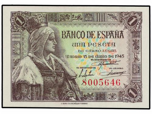 ESTADO ESPAÑOL. Lote 2 billetes 1 Peseta. 15 Junio 1945. Isa