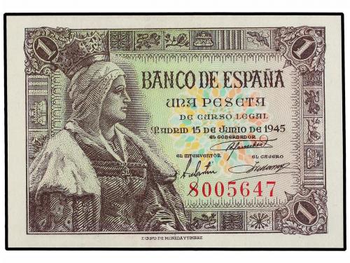 ESTADO ESPAÑOL. Lote 2 billetes 1 Peseta. 15 Junio 1945. Isa